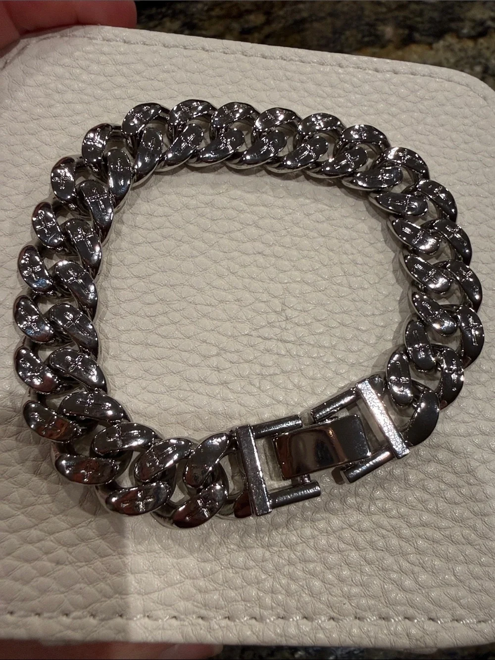 Men's White GF Cuban Link Chain Bracelet - 8”